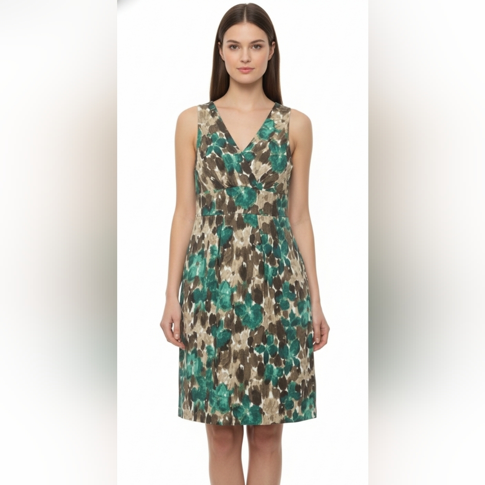 Liz Claiborne Dress Brown Green Floral Grunge Retro Sleeveless M